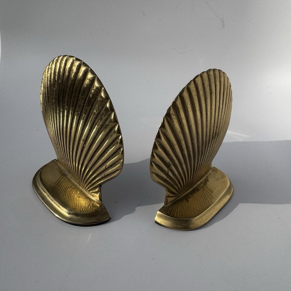 MCM Brass Bookends Seashell Coastal 1960s